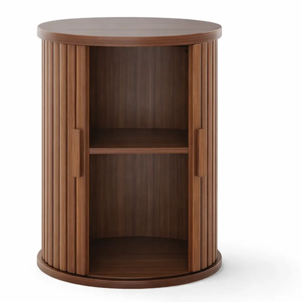Table d'appoint ronde avec étagères coulissantes pour rangement-Timbercre