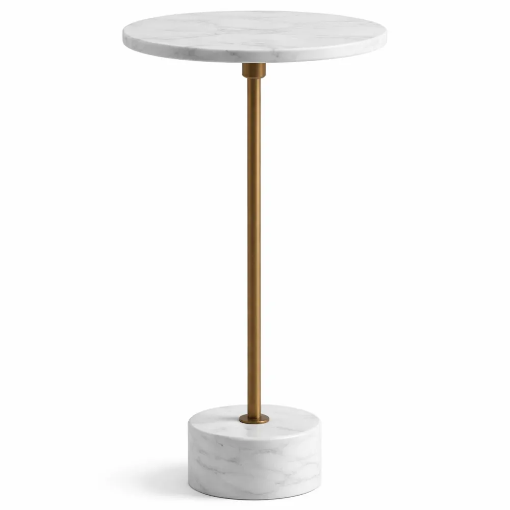 Table d'appoint ronde en marbre et métal, design moderne, 30x30x55,5 cm-Timbercre