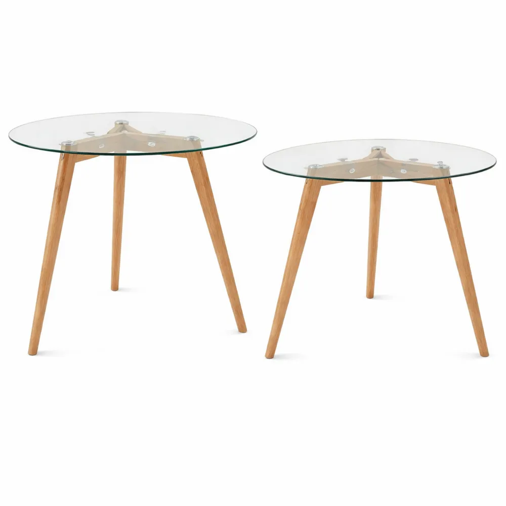 Ensemble de tables basses gigognes en verre trempé-Timbercre