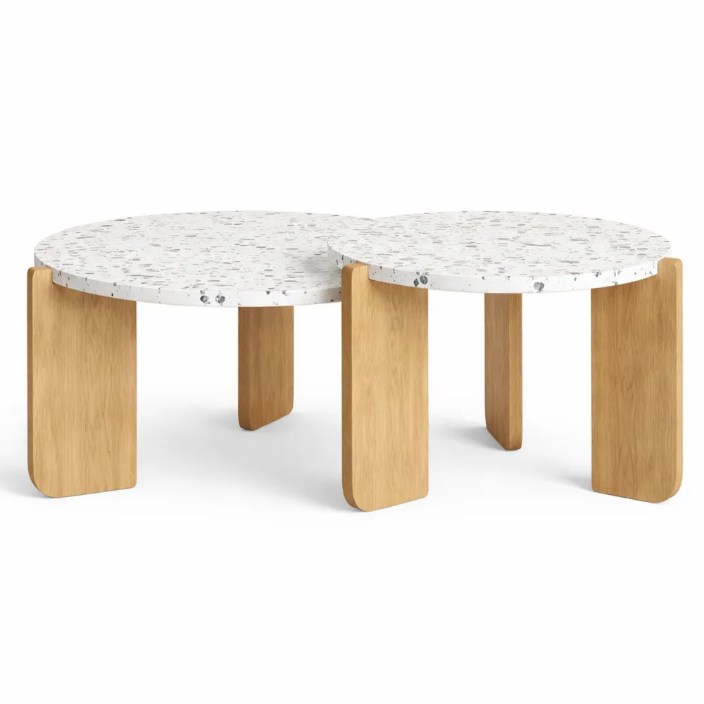 Ensemble de 2 tables basses gigognes rondes avec motif floral-Timbercre