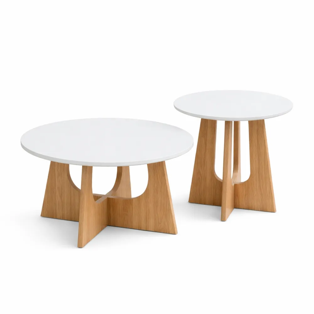 Ensemble de 2 tables basses rondes de style moderne minimaliste-Timbercre