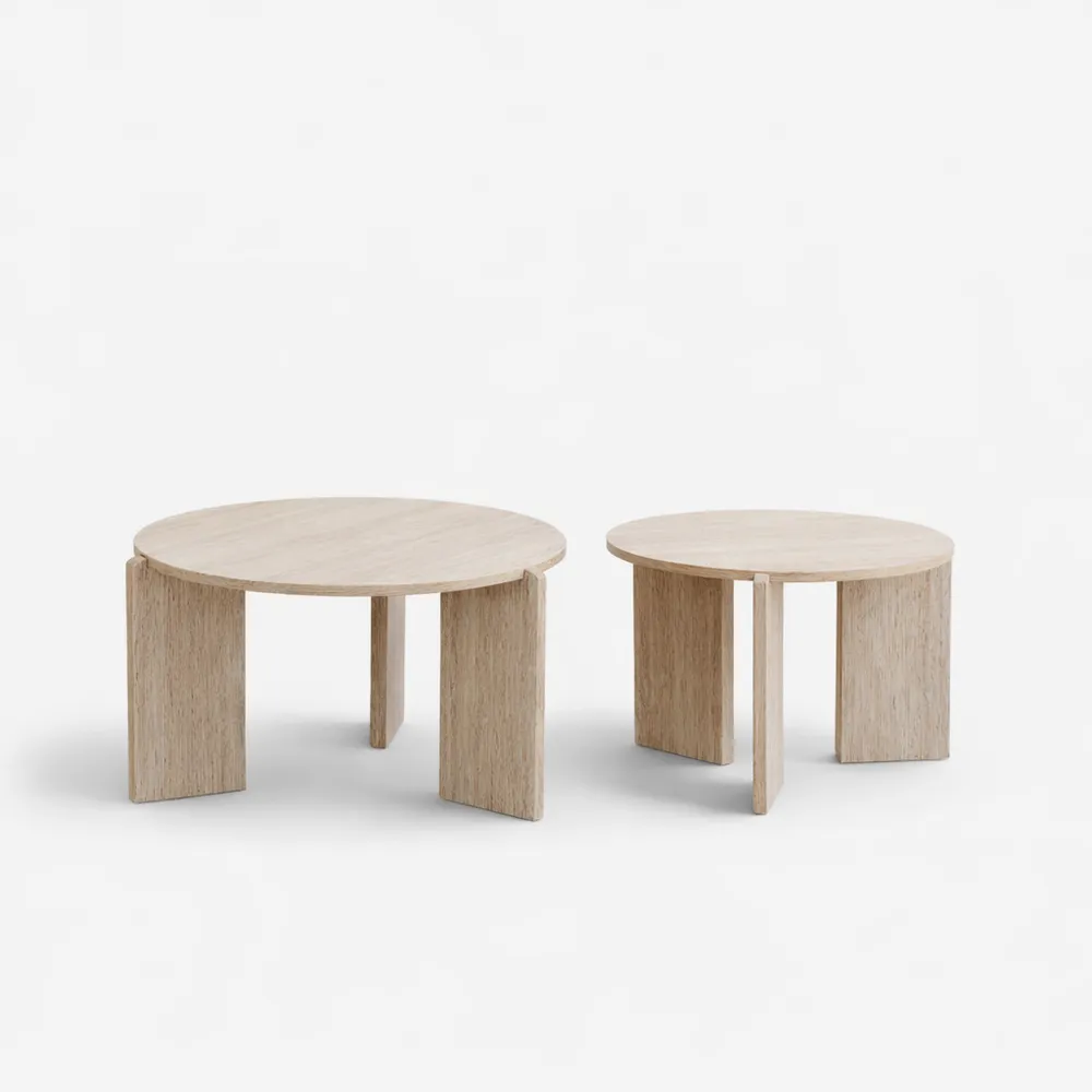 Ensemble de 2 Tables Basses Travertin Jaune, Design Moderne à Trois Pieds-Timbercre
