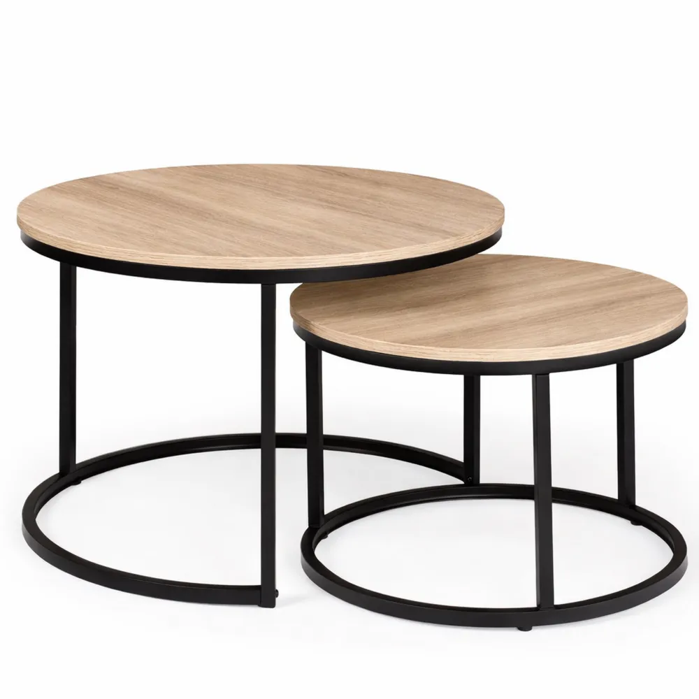 Ensemble de 2 tables basses rondes de style industriel-Timbercre