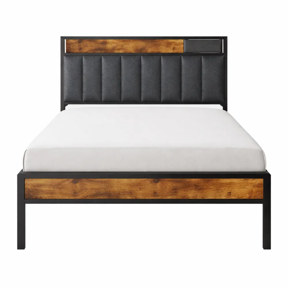 Lit 1 Personne 120x200cm avec Rangement et Tête Rembourrée-Timbercre