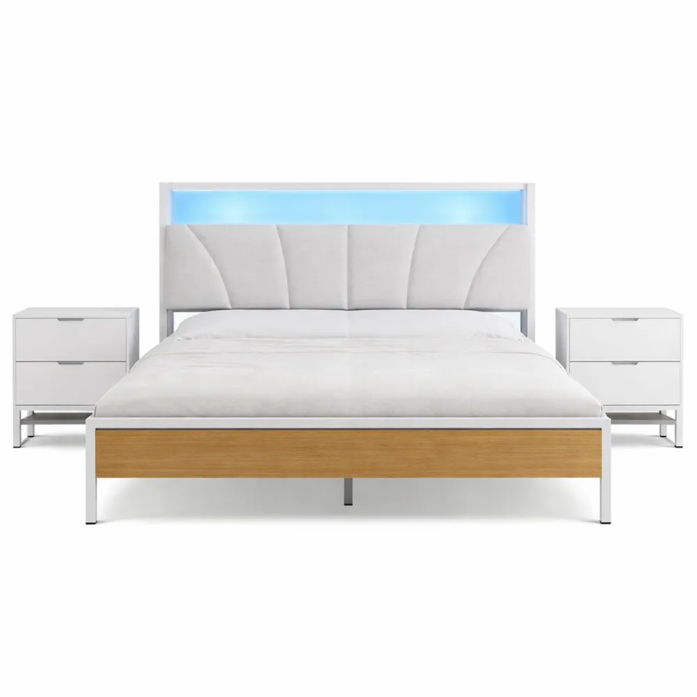 Lit double moderne 140 x 190 cm avec LED et ports USB-Timbercre