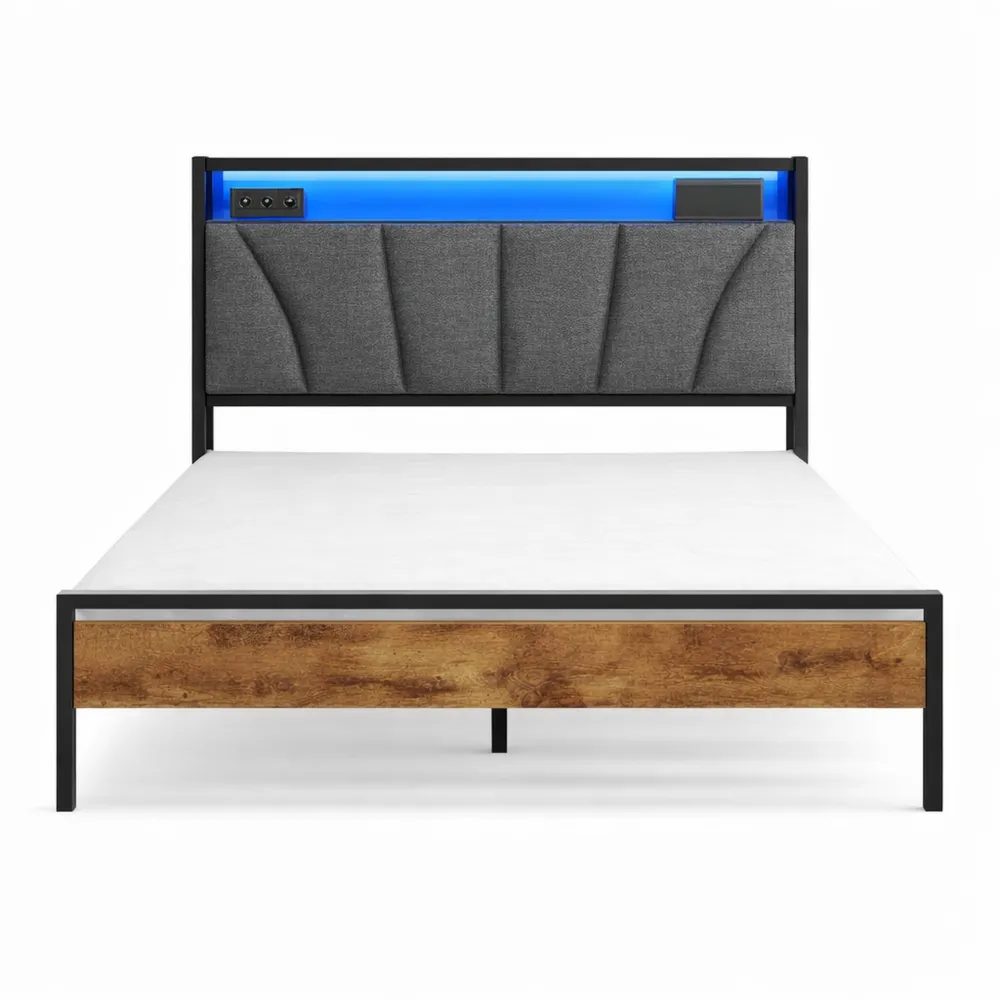 Lit double 140x190 avec LED et rangement intégré-Timbercre