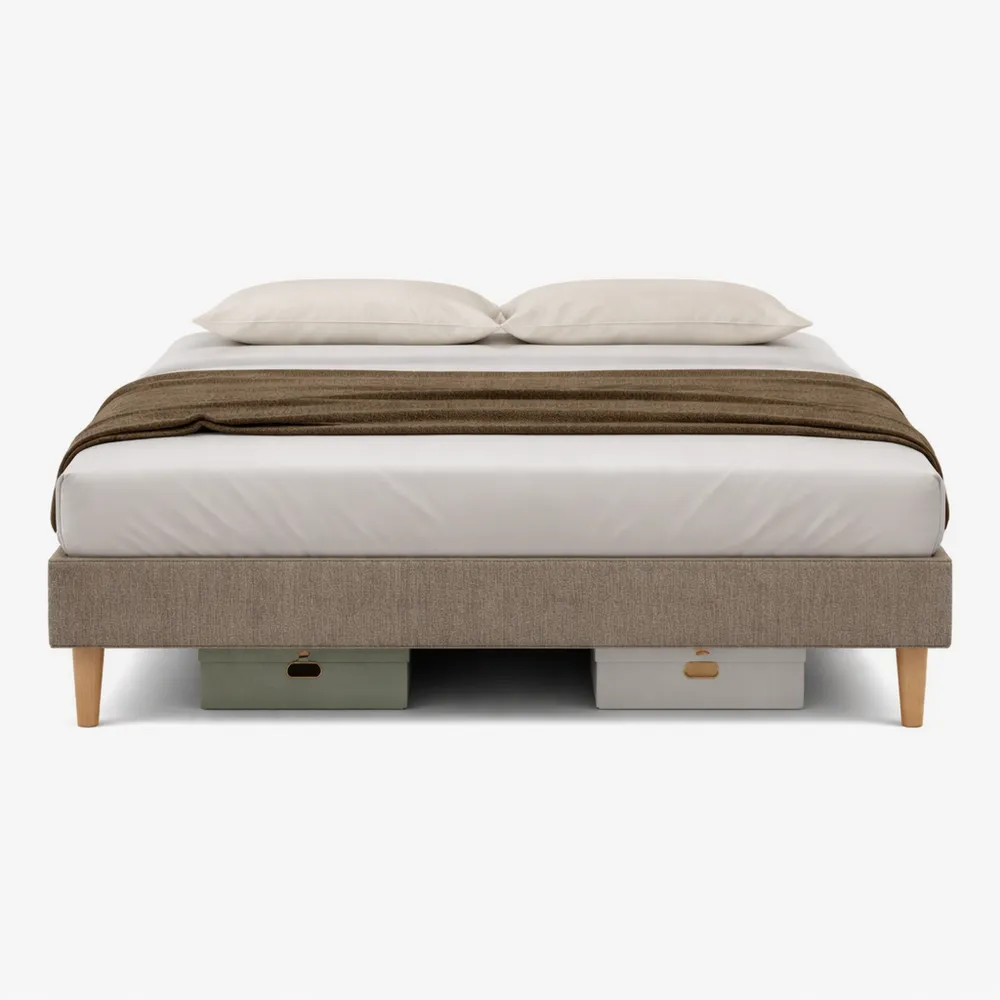 Lit Double avec Sommier à Lattes et Rangement Intégré, Velours Côtelé, Gris-Timbercre