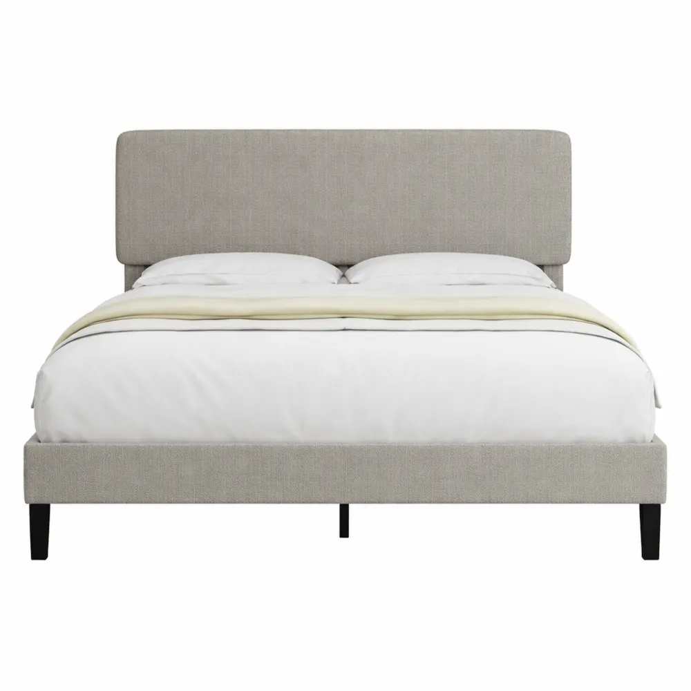 Cadre de lit double avec sommier et tête de lit ajustable, finition velours, espace de rangement-Timbercre