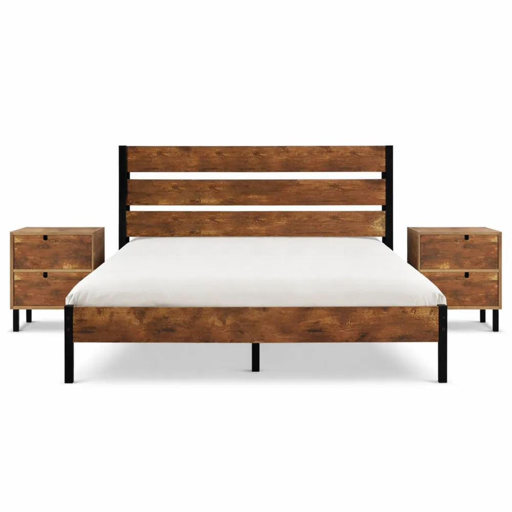 Lit Double 140 x 190 cm avec Tête en Bois et Rangement-Timbercre