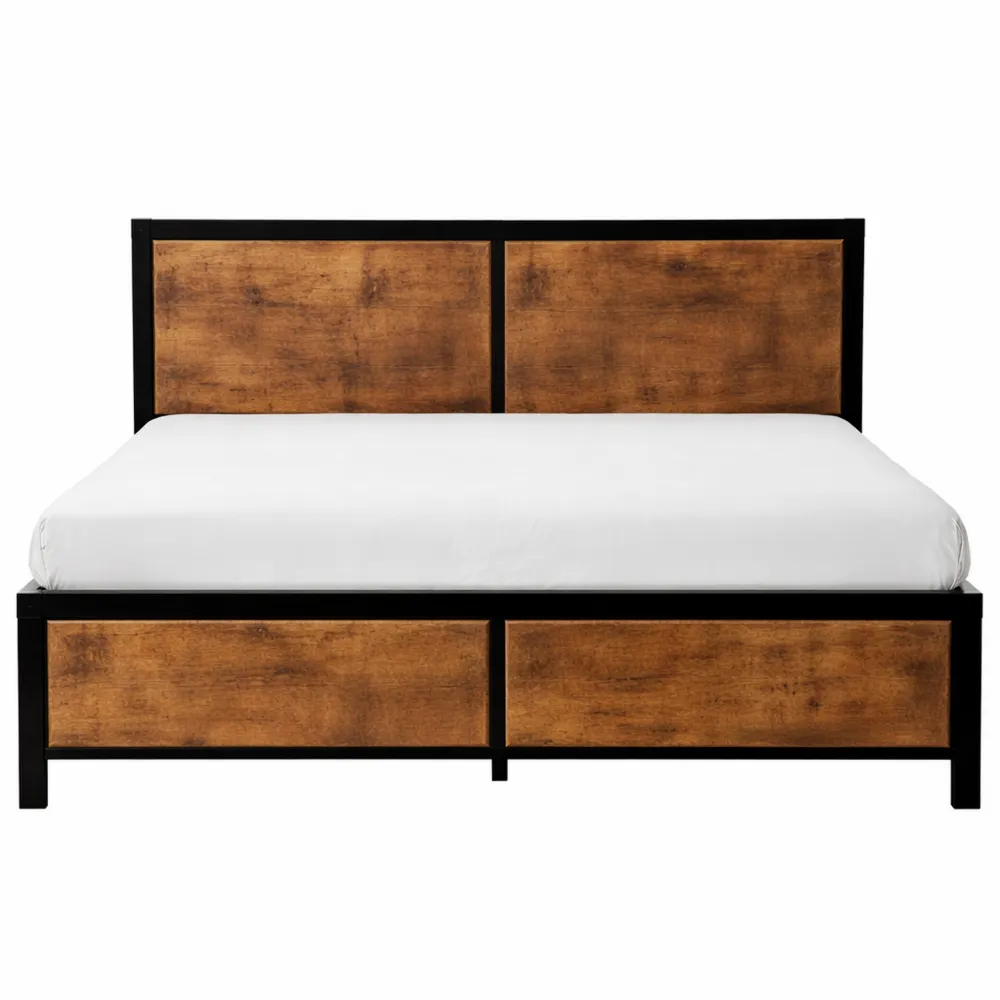 Cadre de lit double en métal 140x200 cm avec tête en bois et rangement-Timbercre