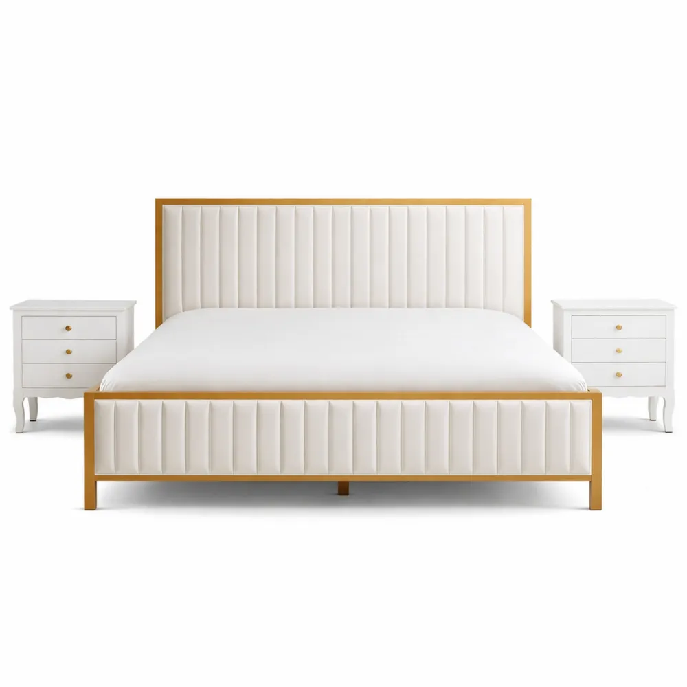 Lit double en métal 140x200 cm avec tête et pied rembourrés-Timbercre