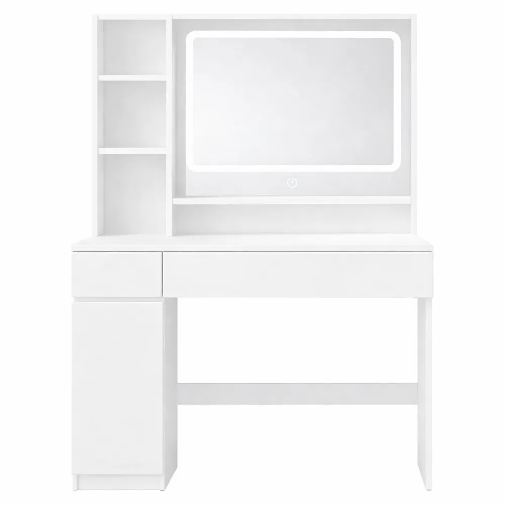 Table de Maquillage LED avec Rangement et Éclairage Réglable, Blanc 90x40cm-Timbercre