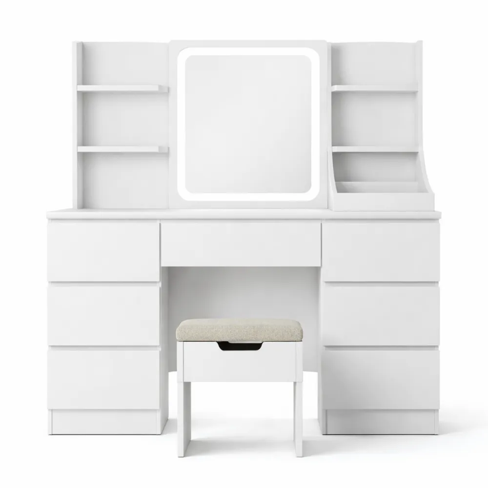 Table de Maquillage Élégante avec Miroir LED et Nombreux Rangements-Timbercre