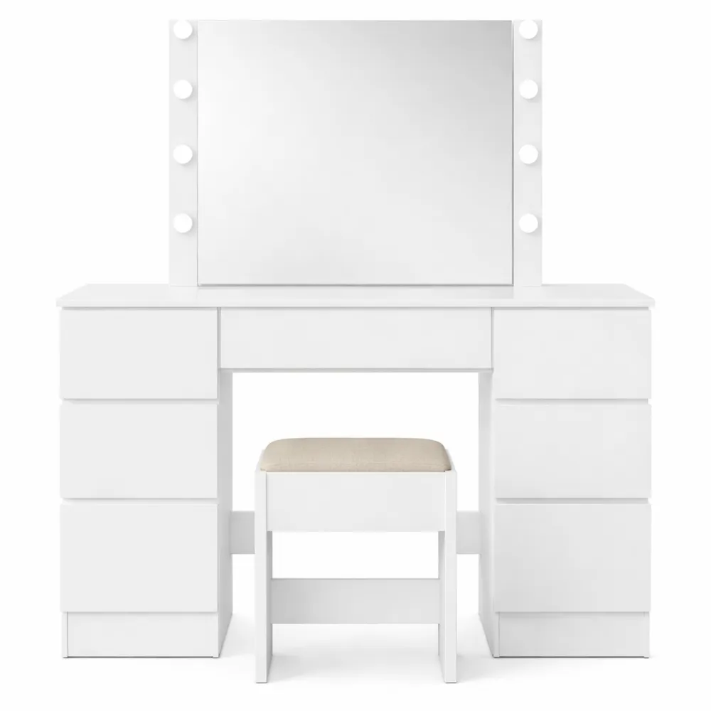 Table de Maquillage Blanche avec Miroir LED et Tiroirs-Timbercre