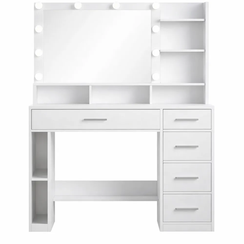 Grande coiffeuse avec miroir LED et multiples rangements-Timbercre