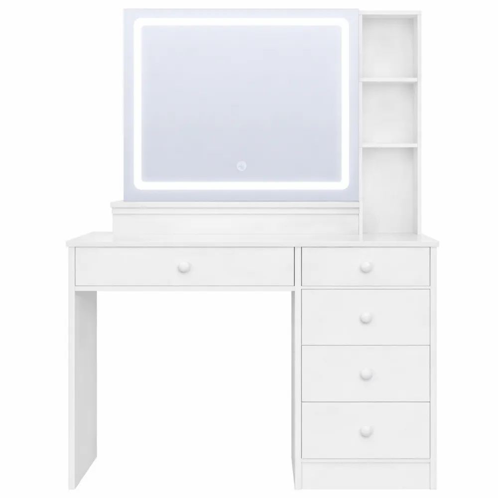 Table de maquillage avec miroir LED et rangement pratique-Timbercre