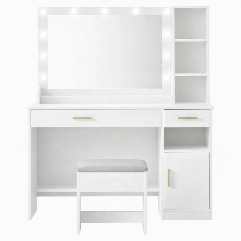 Table de Maquillage avec Miroir LED et Rangement-Timbercre