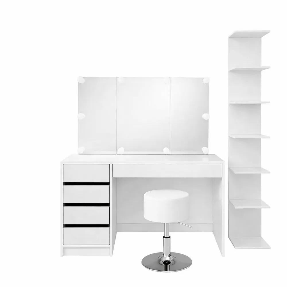 Coiffeuse blanche avec miroir, tabouret et LED-Timbercre