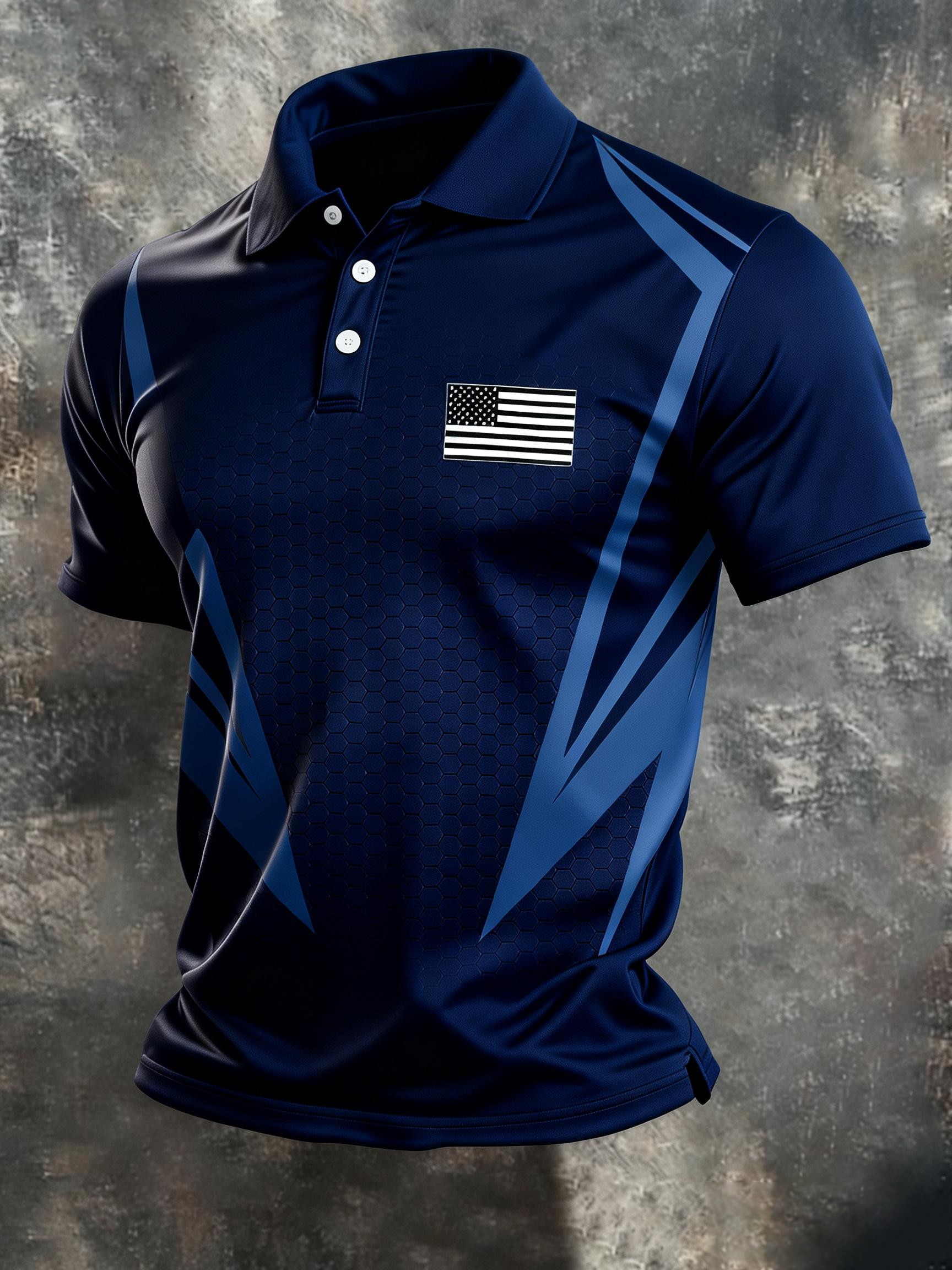 Men's Retro Patriot Color Block Polo Collar Short Sleeve