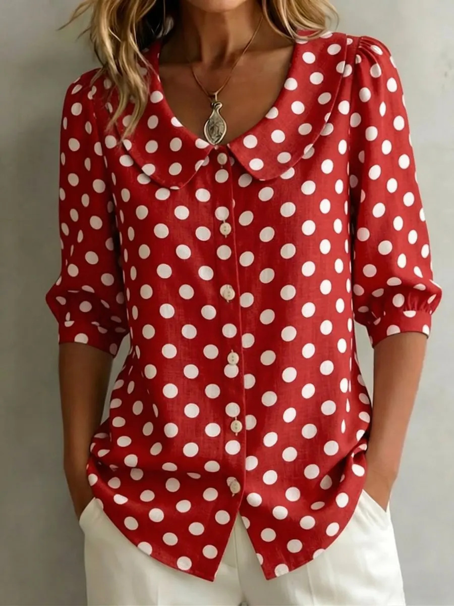 Women's Peter Pan Collar Cotton Linen Shirt - Stylish, Casual, and Versatile