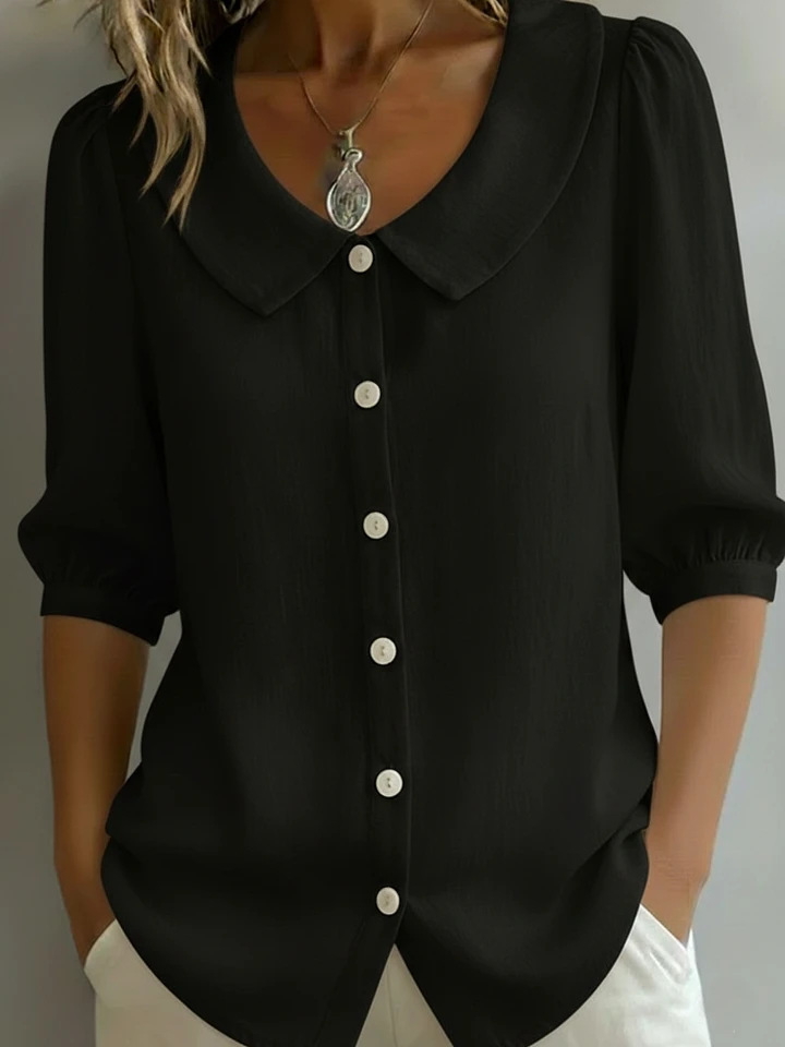 Women's Peter Pan Collar Cotton Linen Shirt - Stylish, Casual, and Versatile