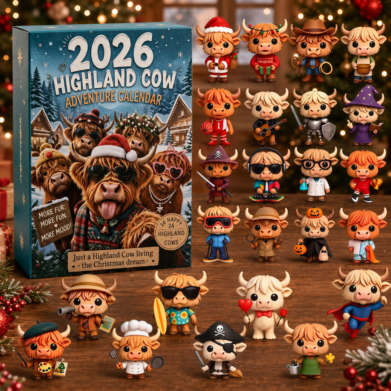 24 Highland Cow Christmas Figurines