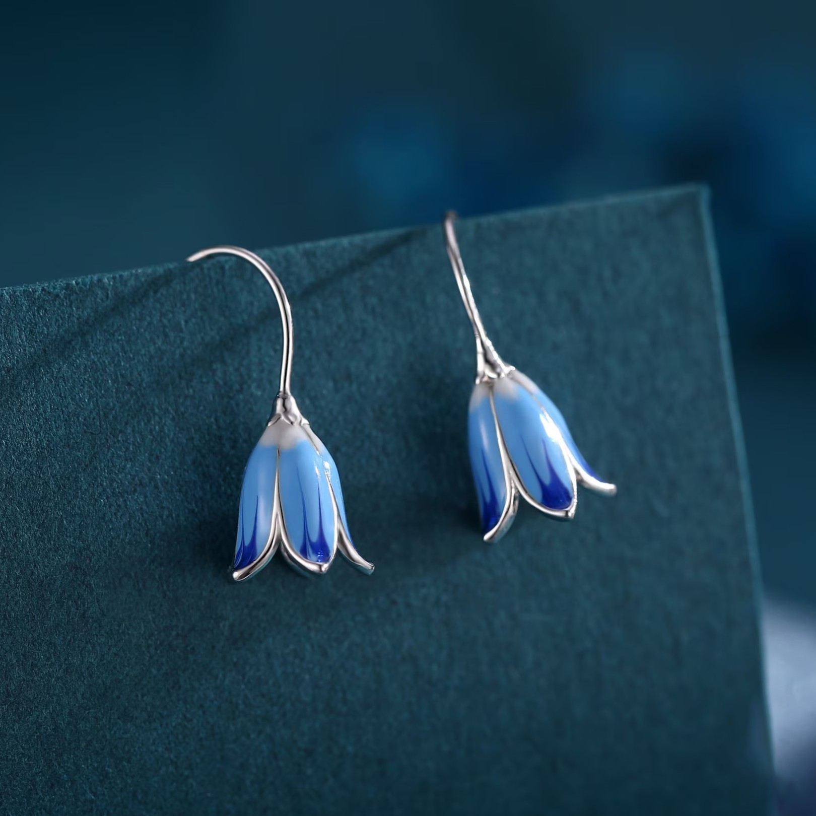 Sterling Silver Bluebell Flower Drop Hook Earrings