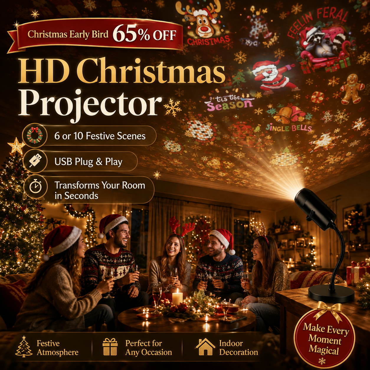 65% OFF – HD Holiday Projection Light with 6–12 Animated Scenes