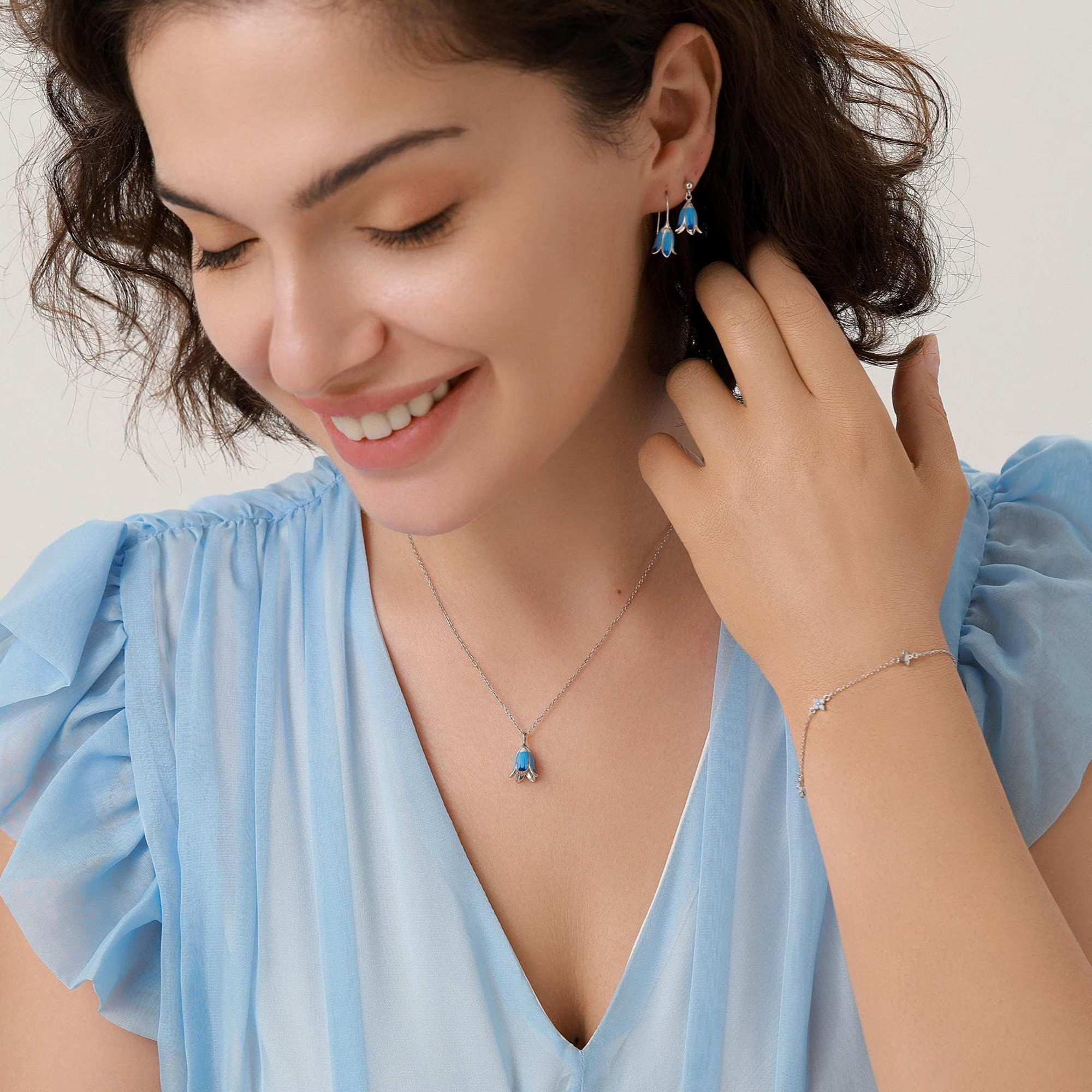 Sterling Silver Bluebell Flower Drop Hook Earrings