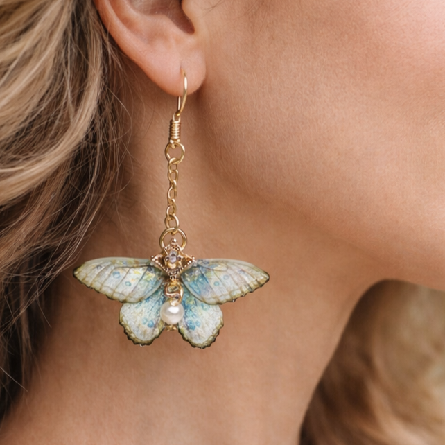 🦋Moth Earrings, Cute Moth Wings With Pearl