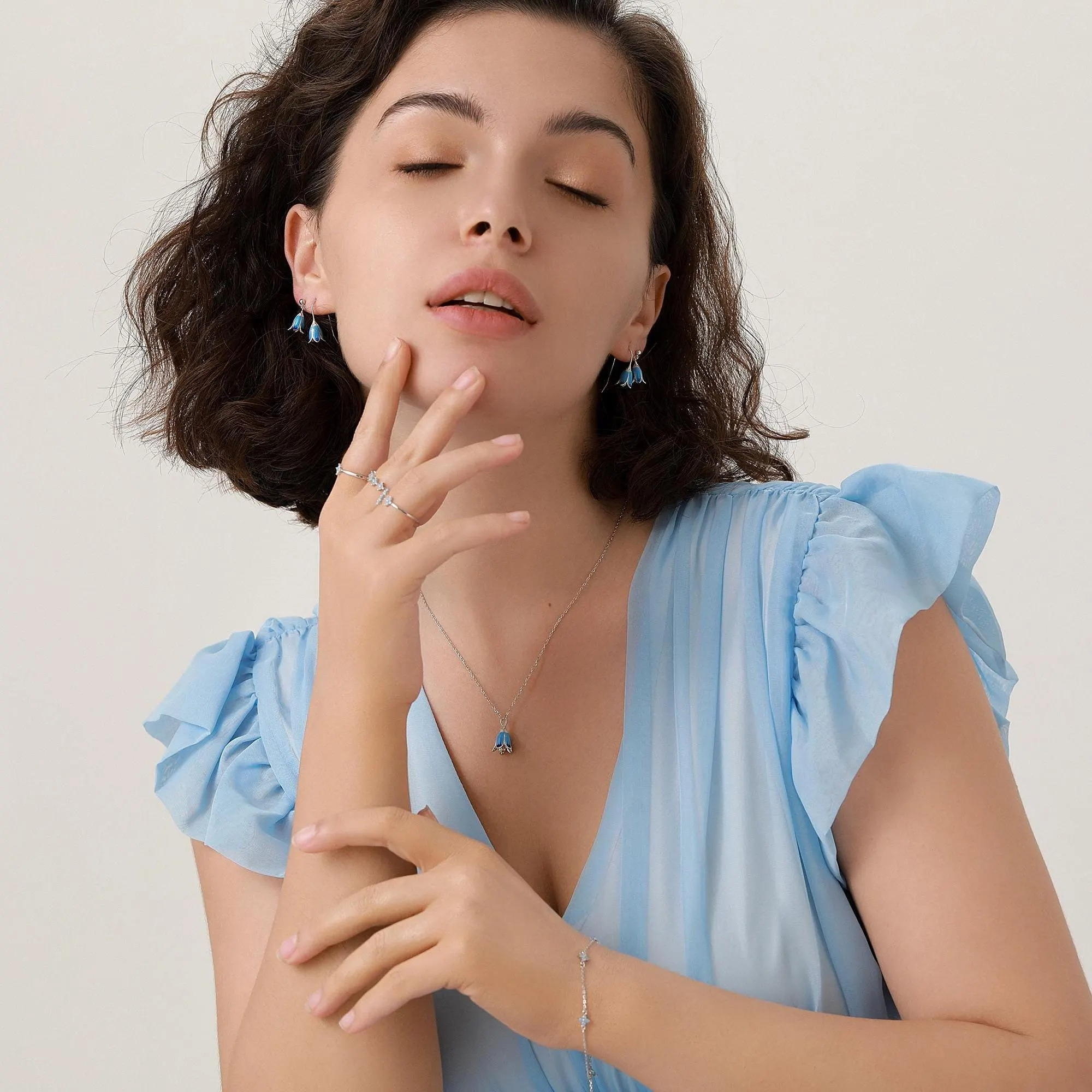 Sterling Silver Bluebell Flower Pendant Necklace