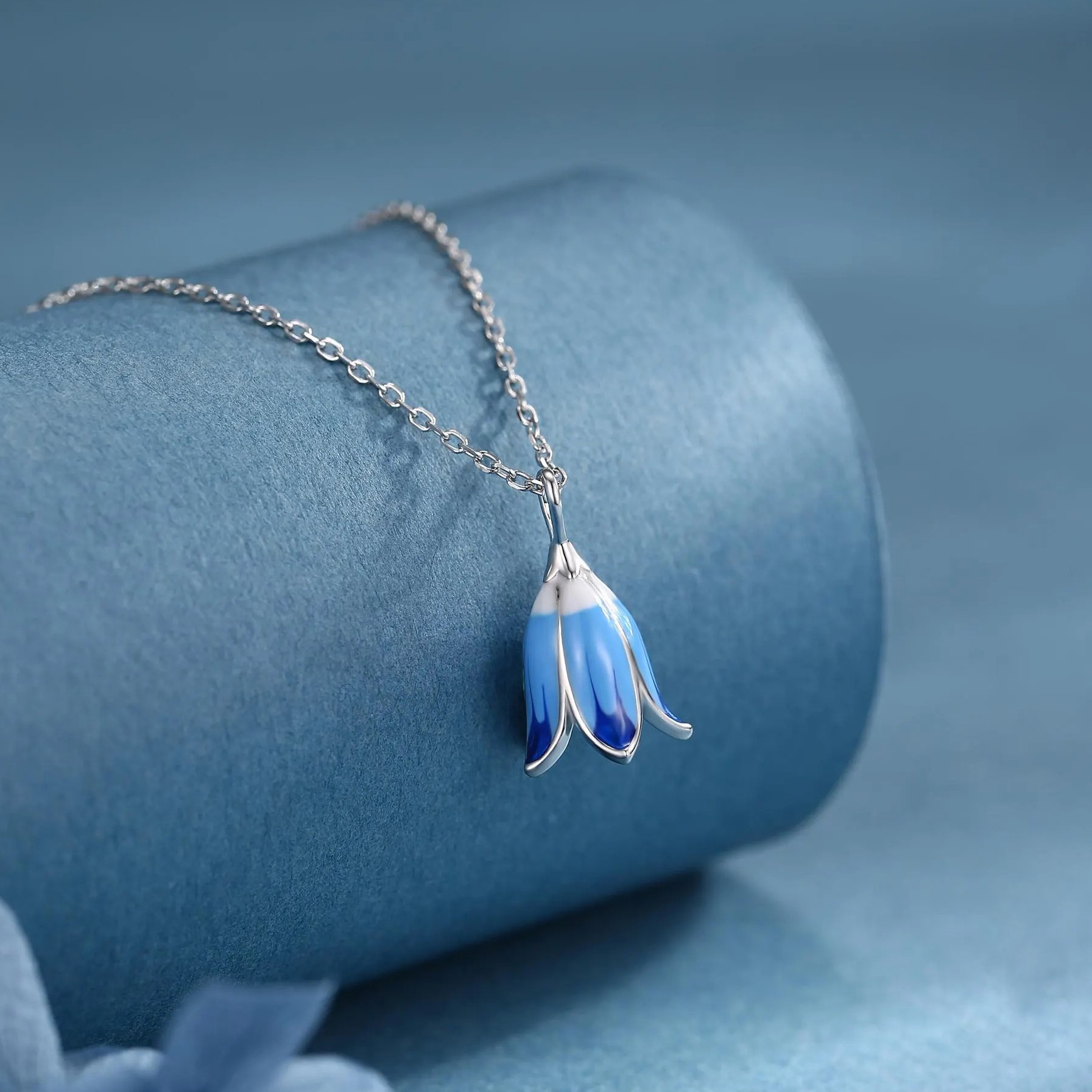 Sterling Silver Bluebell Flower Pendant Necklace