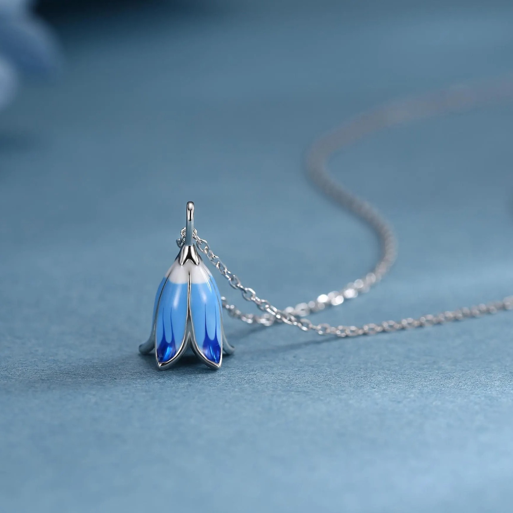 Sterling Silver Bluebell Flower Pendant Necklace