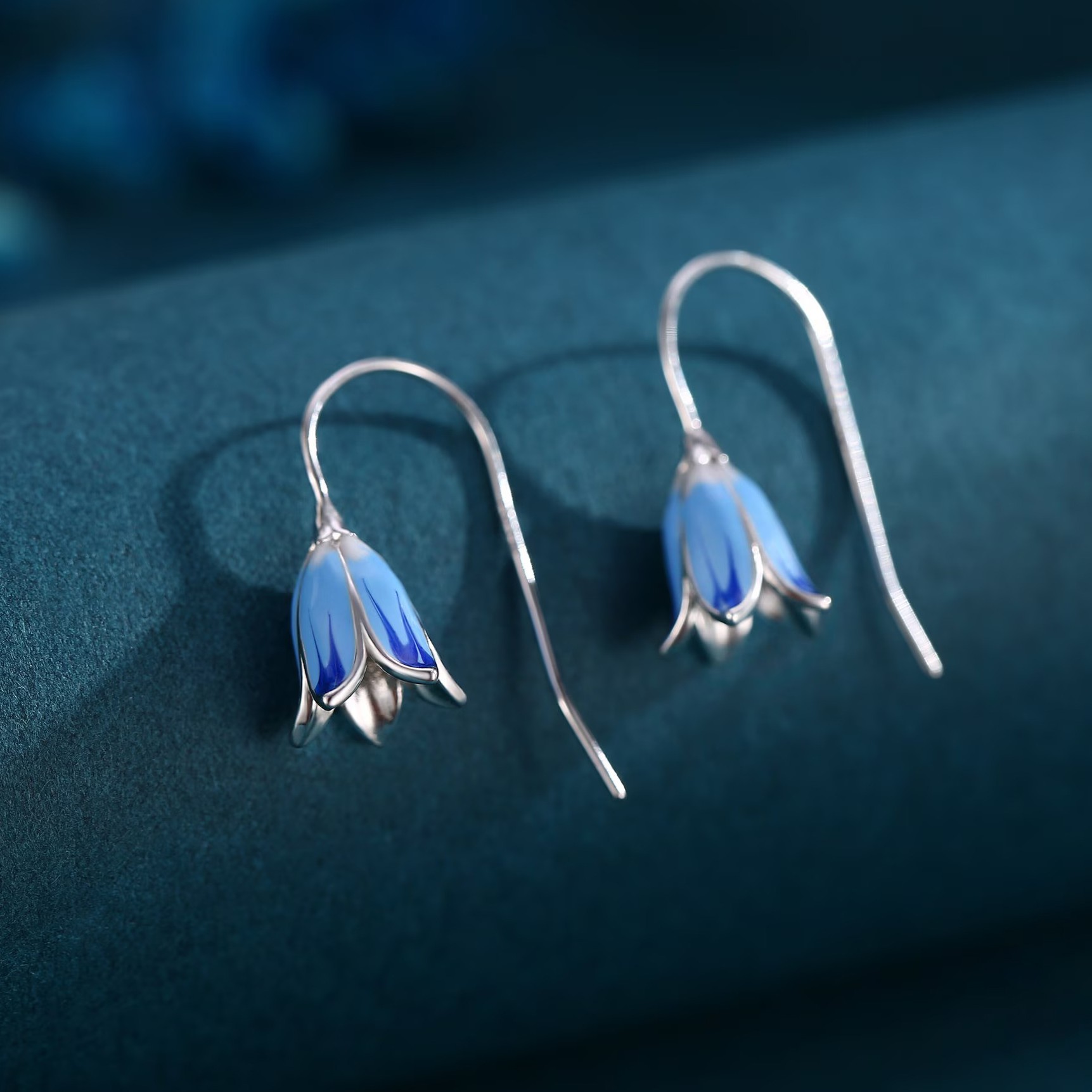 Sterling Silver Bluebell Flower Drop Hook Earrings