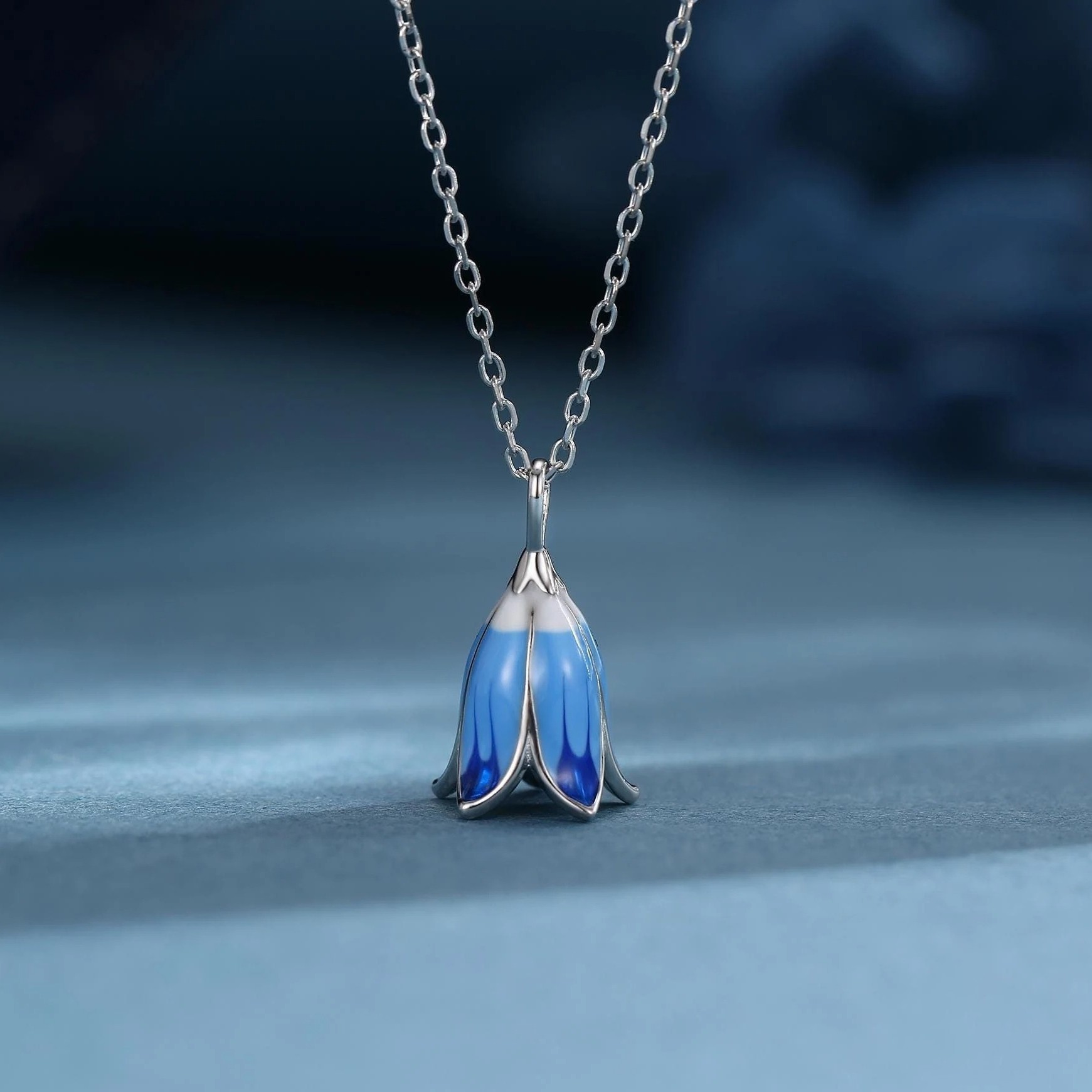Sterling Silver Bluebell Flower Pendant Necklace
