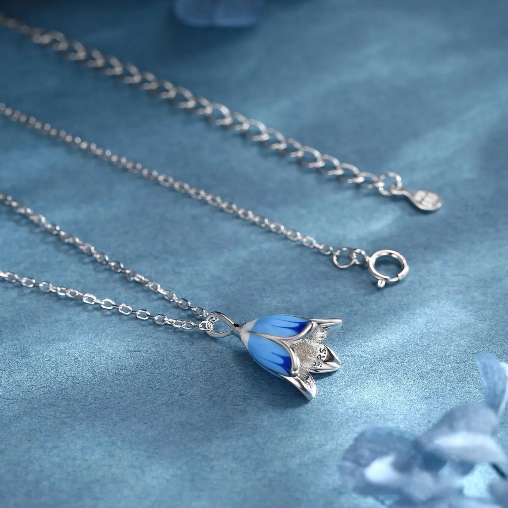 Sterling Silver Bluebell Flower Pendant Necklace