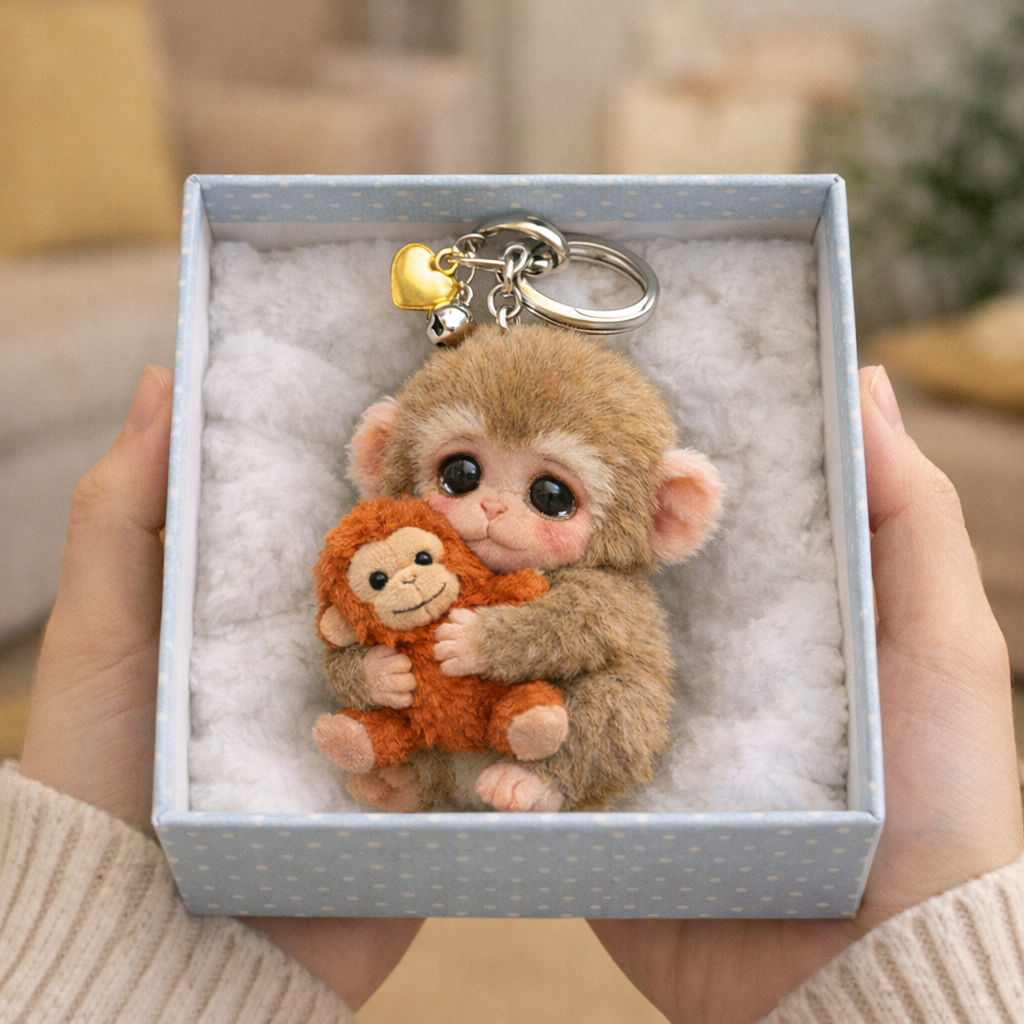 🐵3D Viral Punch Monkey Keychain 💕- Emotional Gift for Animal Lovers, Family, Friends, Loved Ones🎁