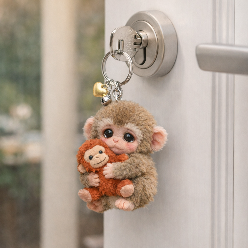 🐵3D Viral Punch Monkey Keychain 💕- Emotional Gift for Animal Lovers, Family, Friends, Loved Ones🎁