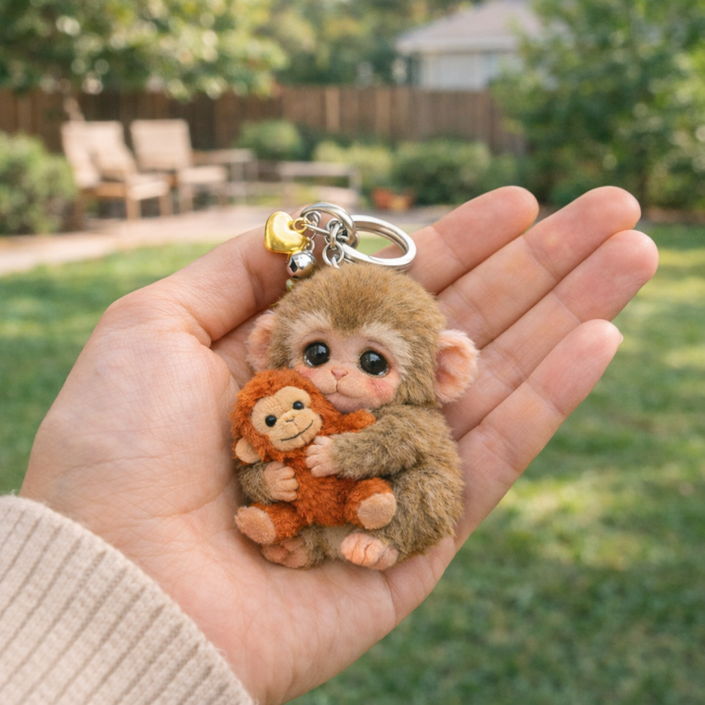 🐵3D Viral Punch Monkey Keychain 💕- Emotional Gift for Animal Lovers, Family, Friends, Loved Ones🎁