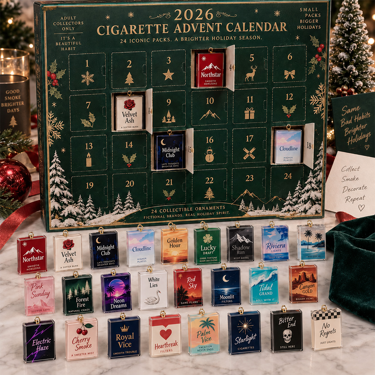 Cigarette-Pack Acrylic Ornament Advent Calendar 2026 collection details