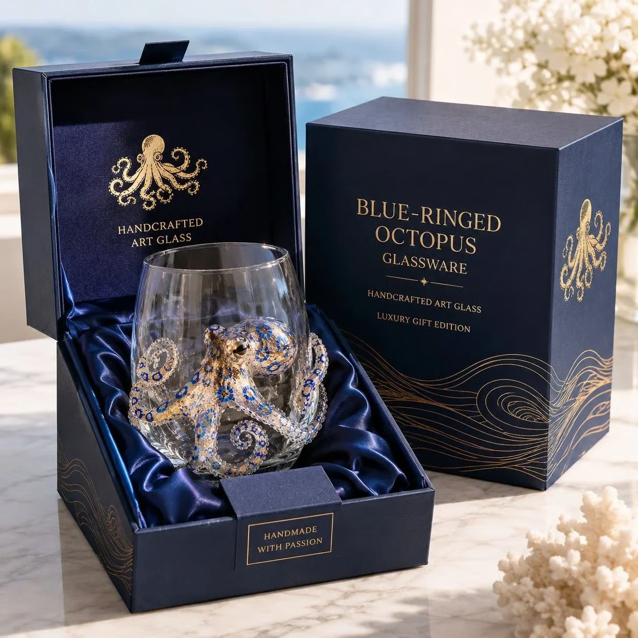 Coastal ocean animal glassware decor