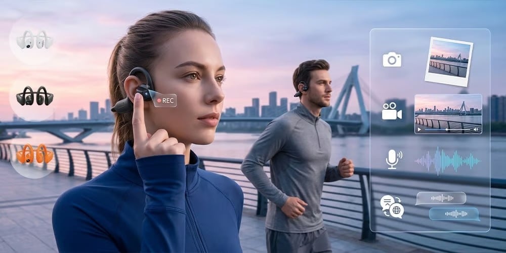 AI vision camera open-ear headset in everyday use