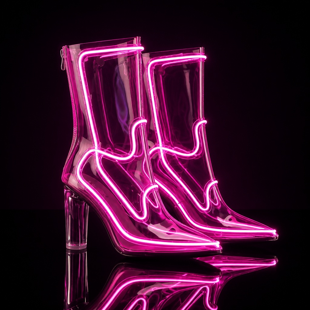 Pink illuminated clear cowboy boots