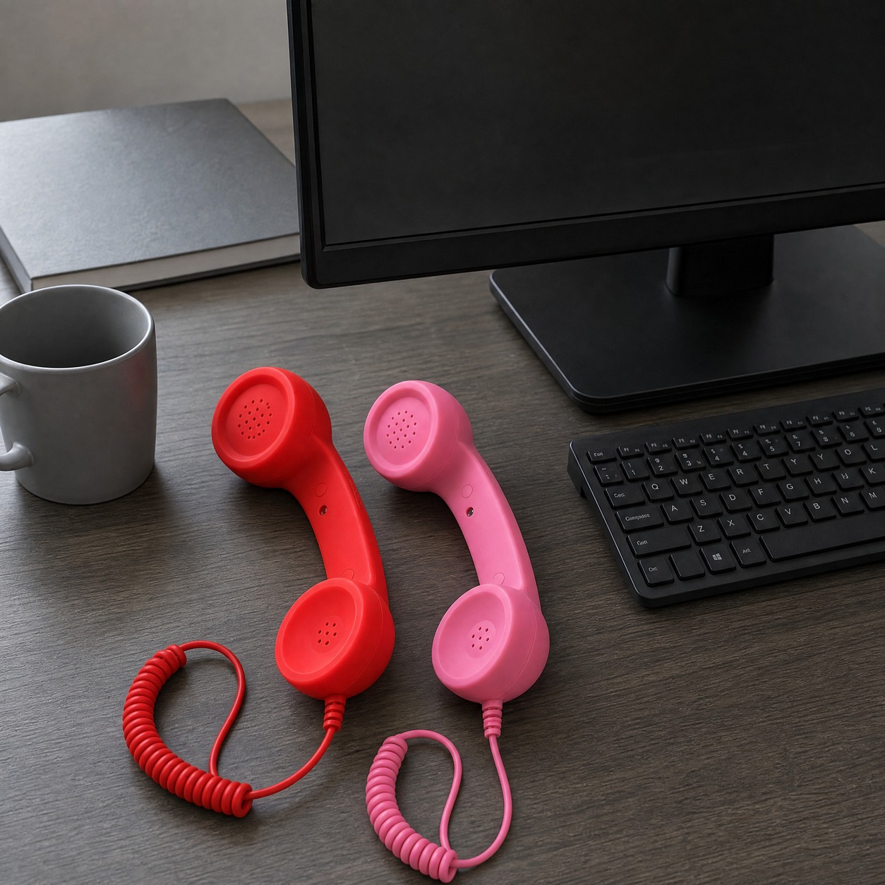 Retro wired phone handset product and lifestyle photo