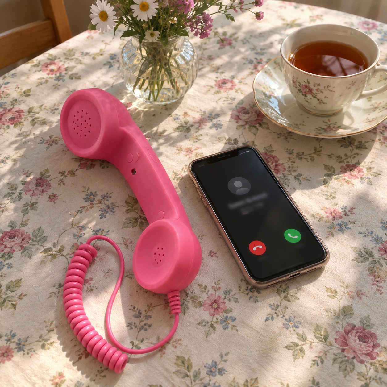 Retro wired phone handset product and lifestyle photo