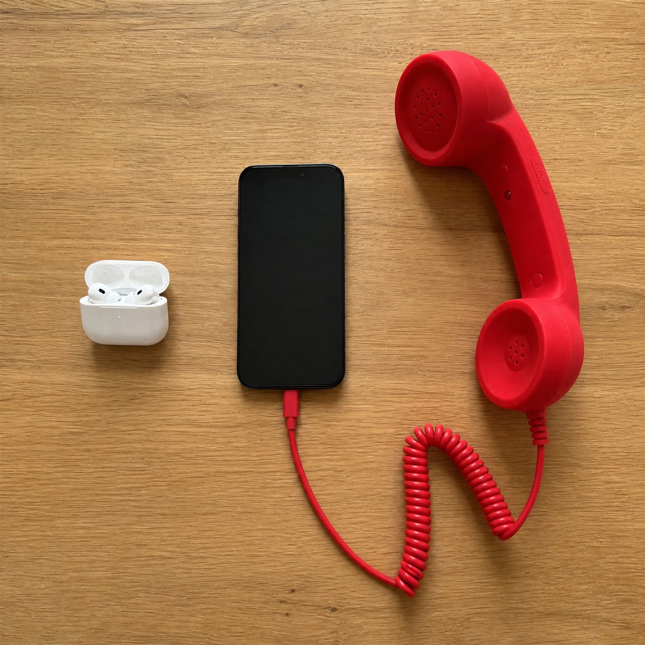 Retro wired phone handset product and lifestyle photo