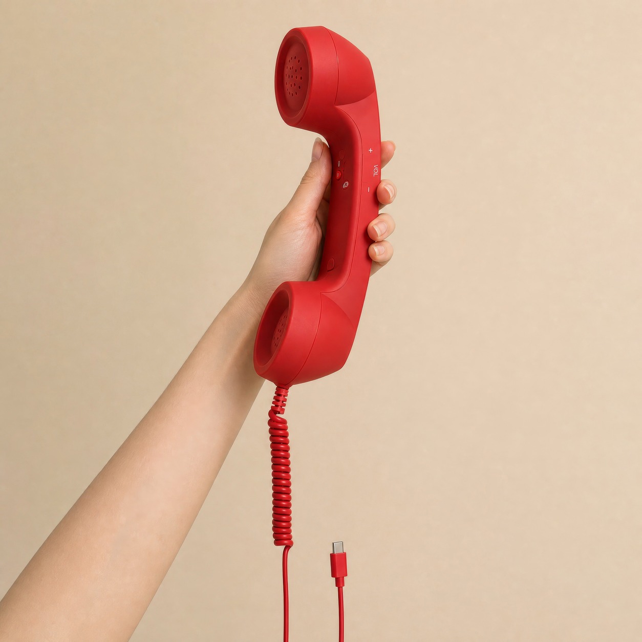 Retro wired phone handset product and lifestyle photo