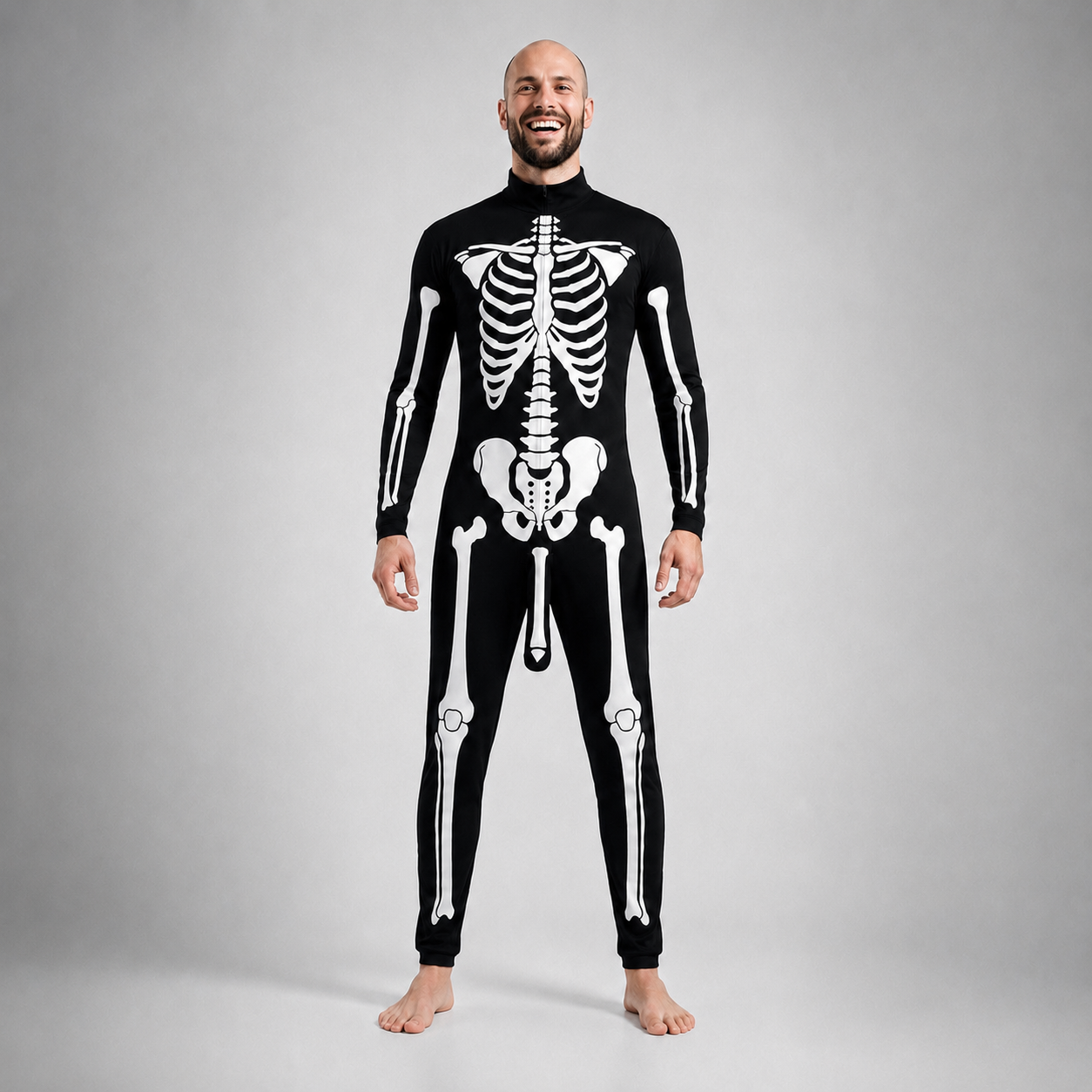 Full-body skeleton party costume front view