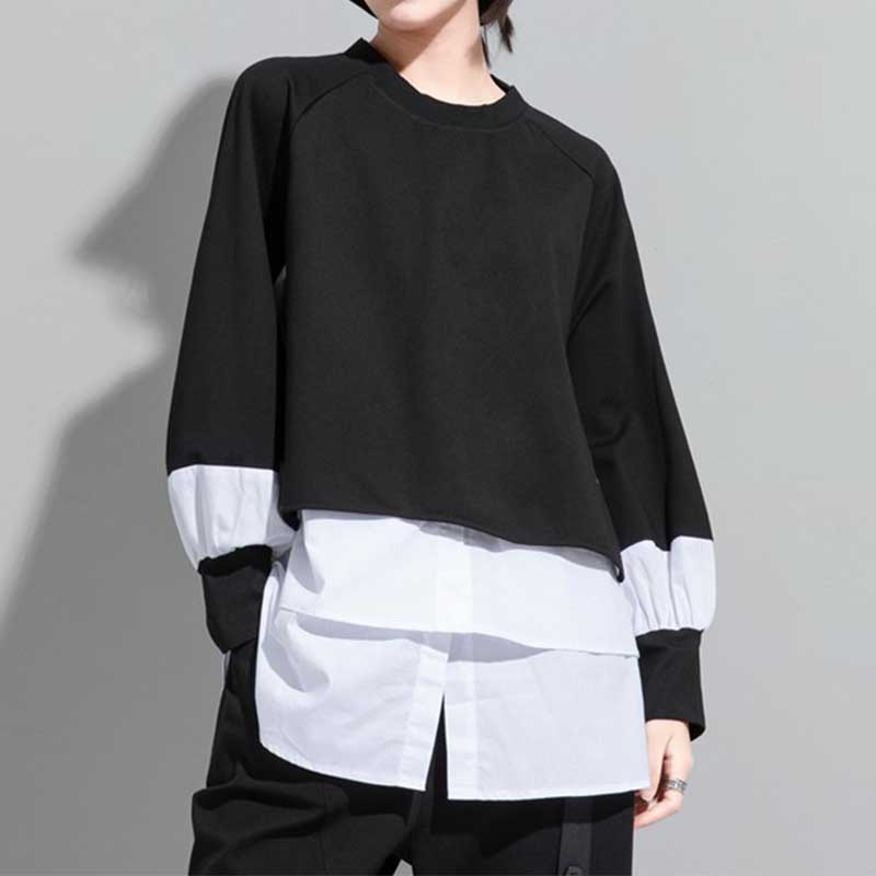 Fake Two-piece Straight Spliced Long-sleeved Shirt (Buy 2 Free Shipping)