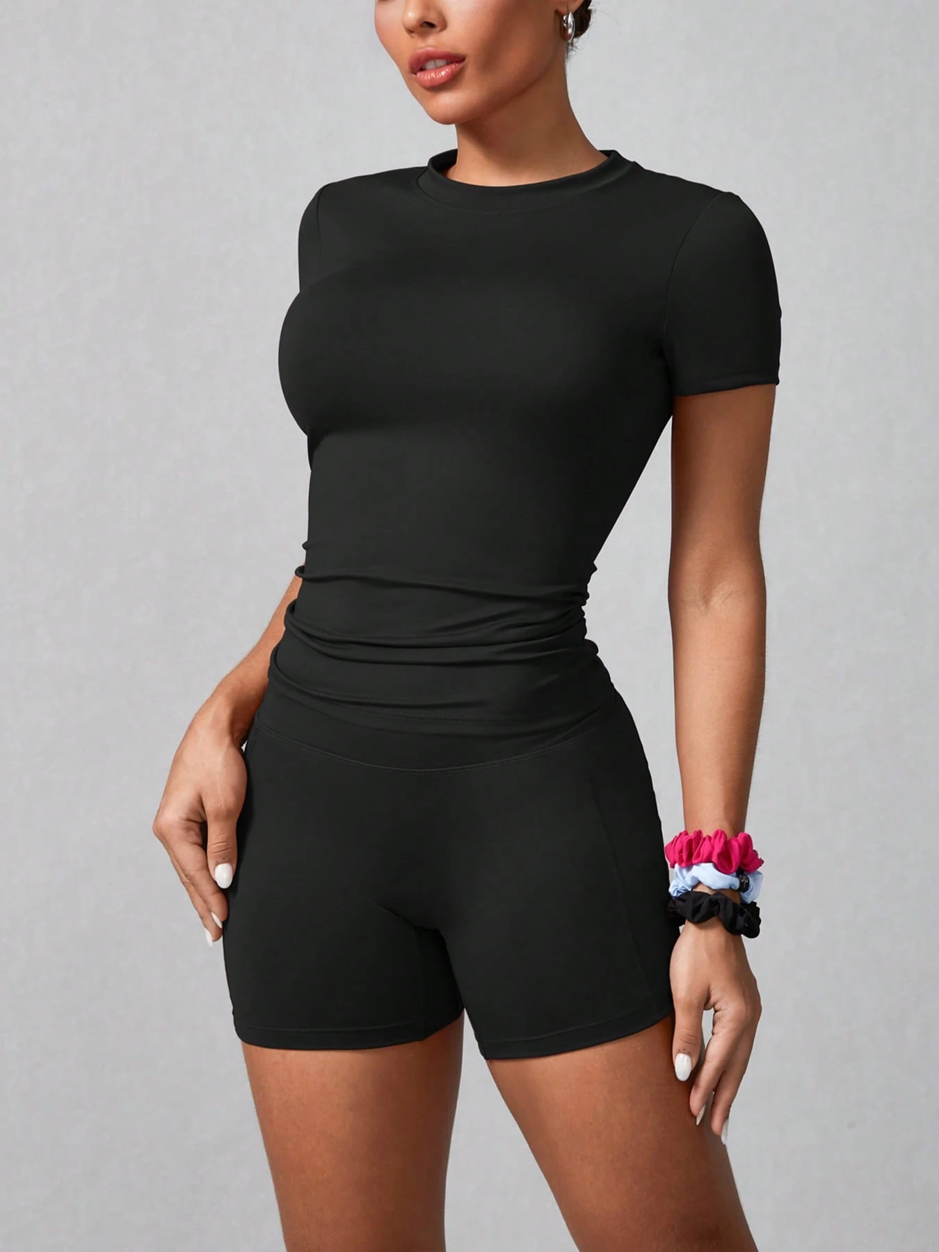 Women's Simple Solid Color Short Sleeve Shorts Sports Set Pink Summer (Buy 2 Free Shipping)